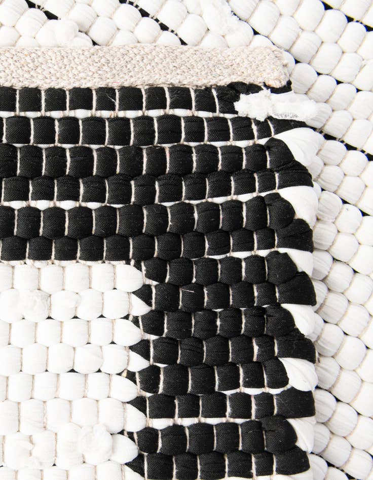 Detail image of  Custom White and Black  Hand Woven Chindi Jute Rug