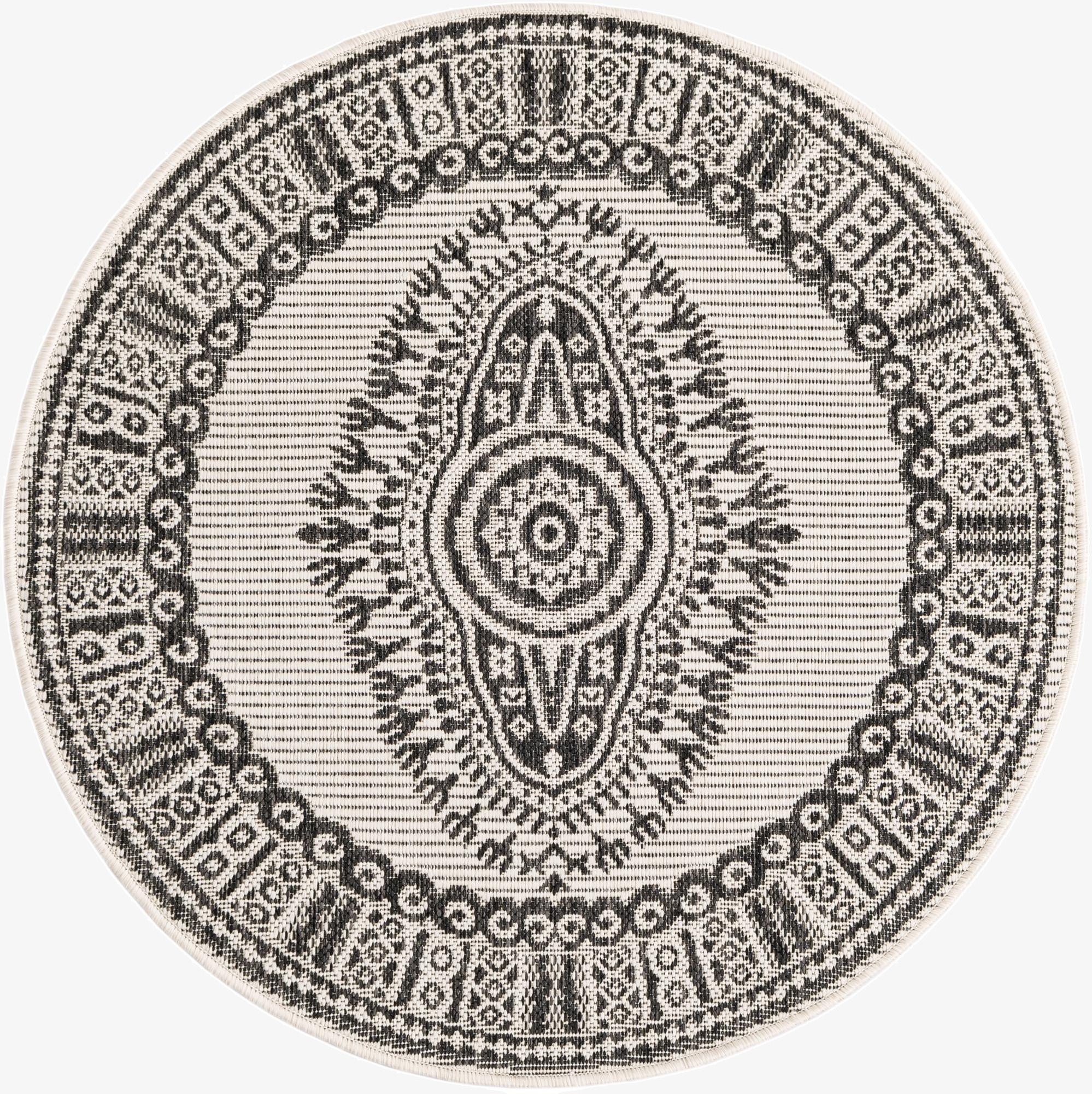  3' x 3'  Washable Traditional Indoor / Outdoor Round Rug