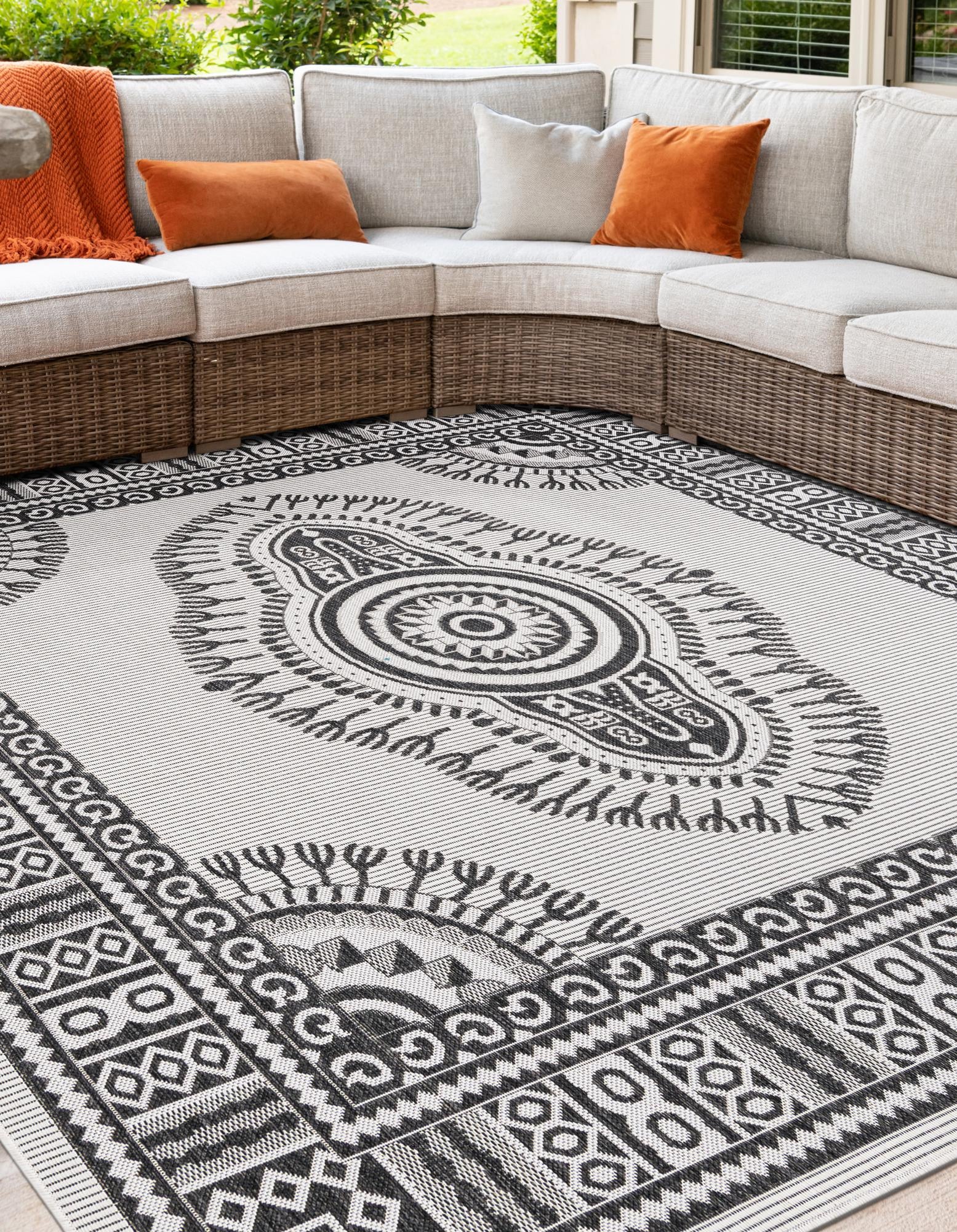 White and Black 12' x 12' Traditional Outdoor Square Rug | Rugs.com