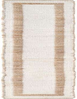 A 1' 2 x 10' 0 Chindi Jute runner rug featuring a natural brown border and two thick brown stripes on a white background.