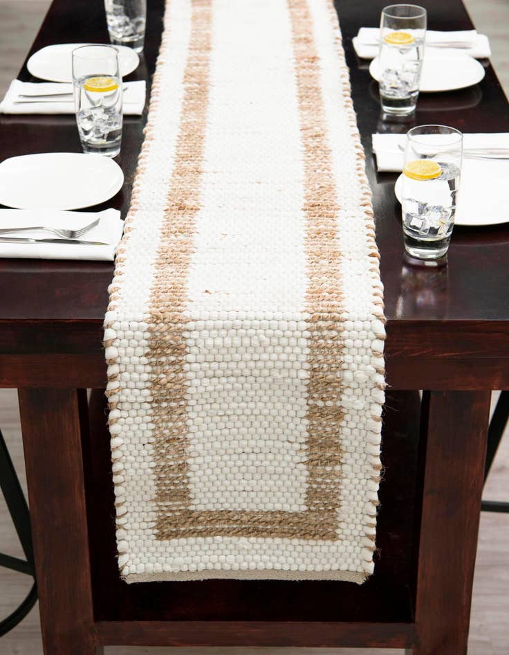 Detail image of  1' 2 x 6' 1  Hand Woven Chindi Jute Table Runner Rug