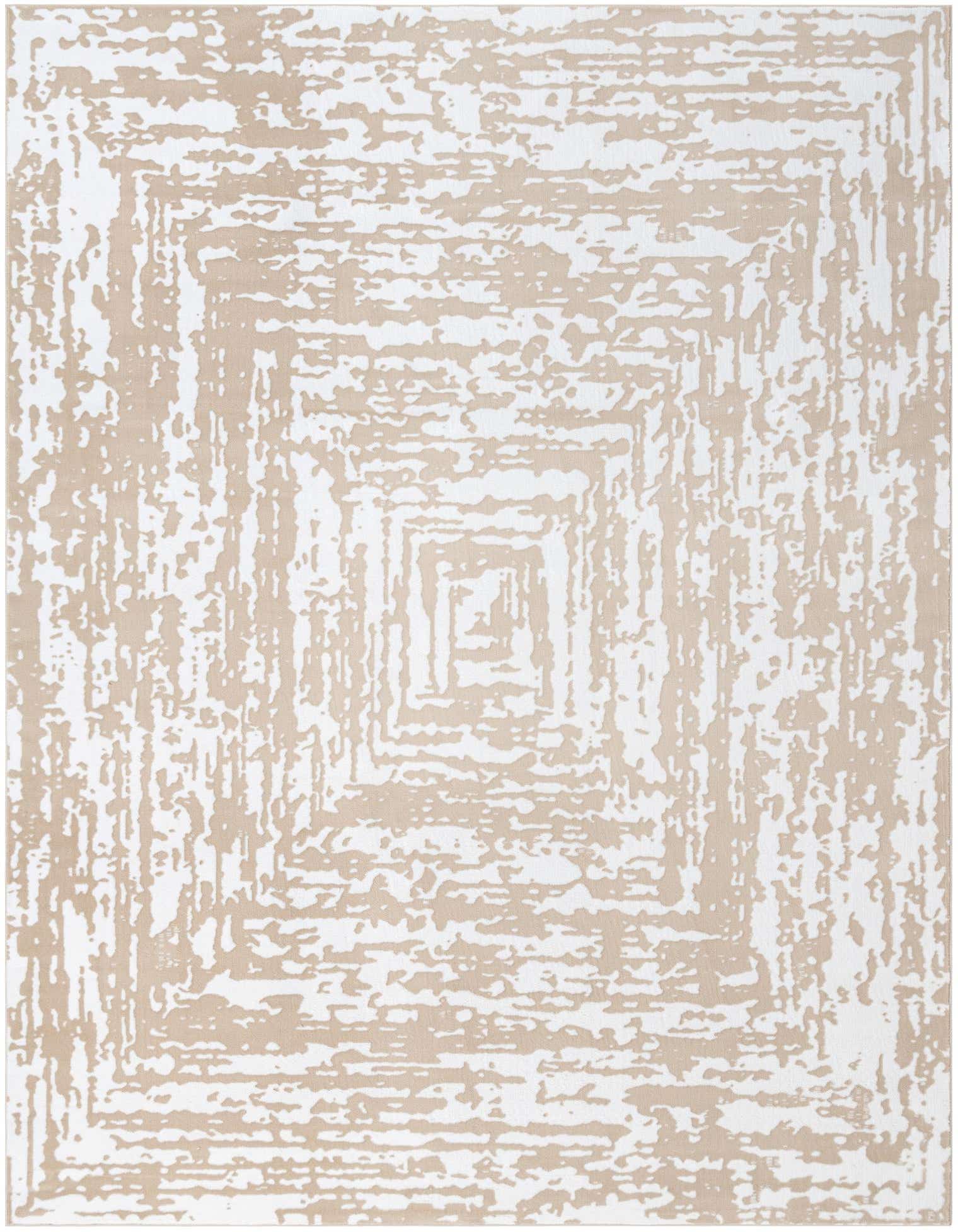 A 10x14 rectangular Rugs.com Hermitage rug featuring a distressed white bone abstract pattern on a lighter background, suitable for a modern living room.