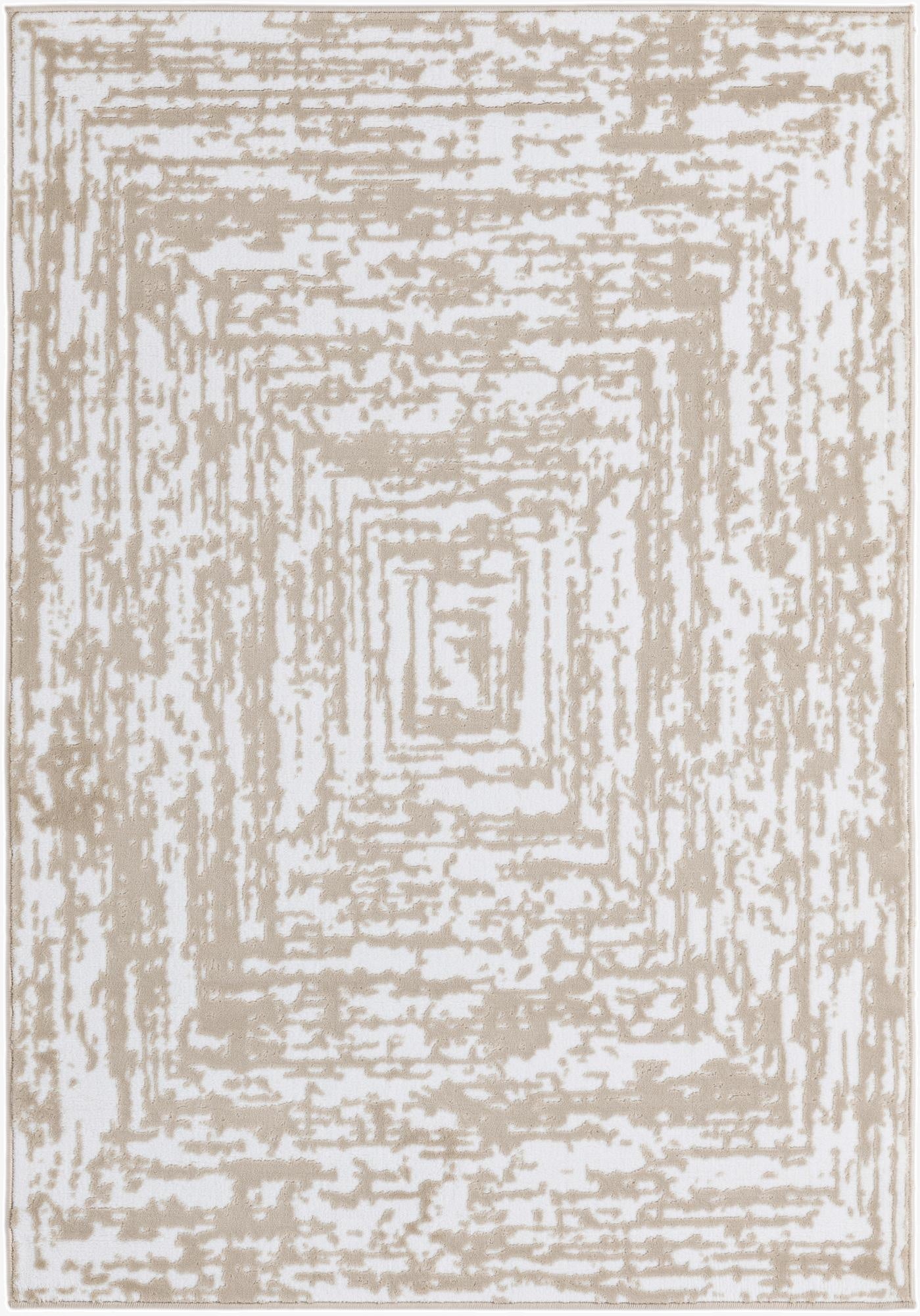 A 4x6 rectangular Rugs.com Hermitage rug with a modern distressed pattern in white and bone colors.