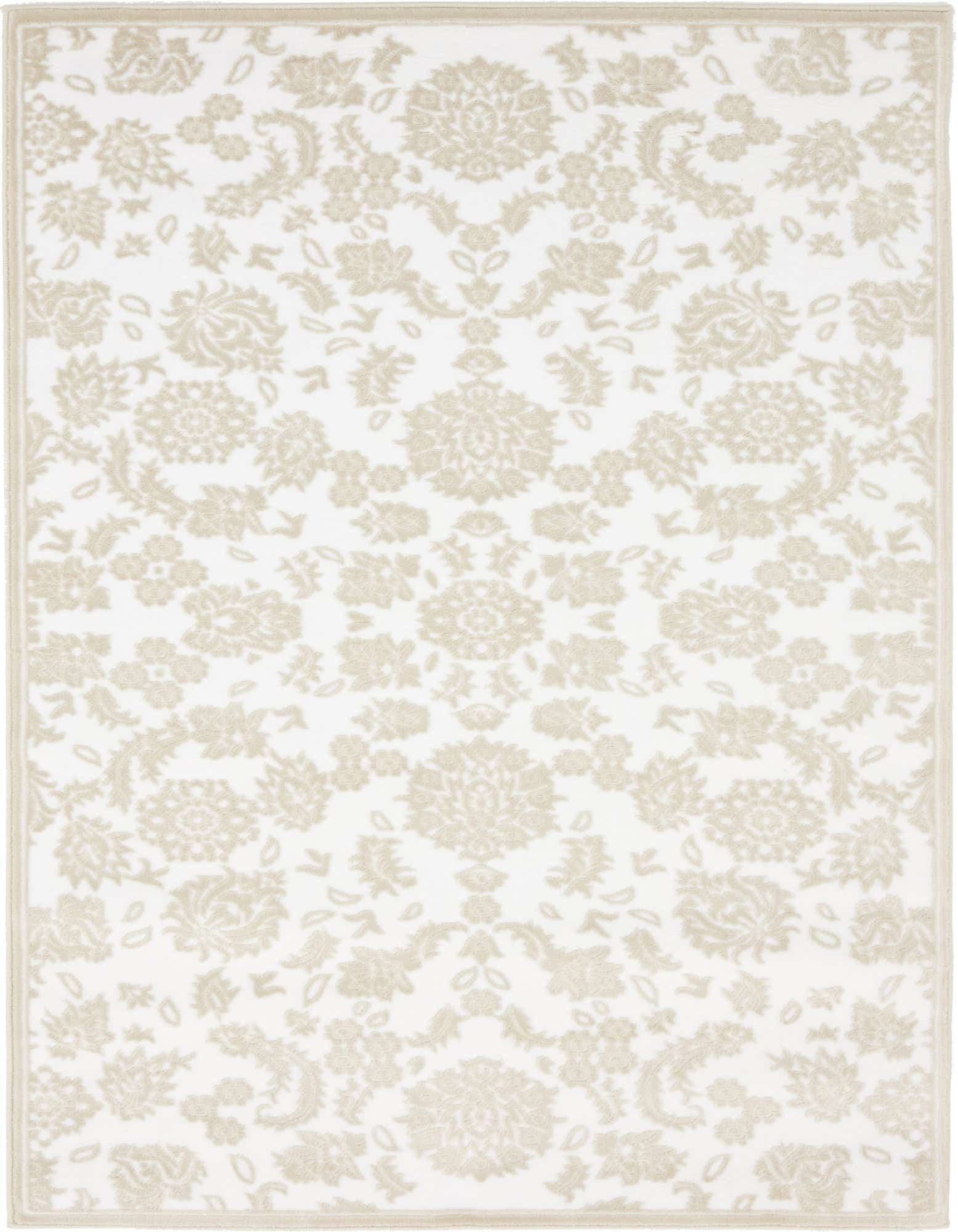 A 4x6 rectangular Nepal rug by Rugs.com, featuring a white background with an intricate brown traditional floral pattern and a textured pile.