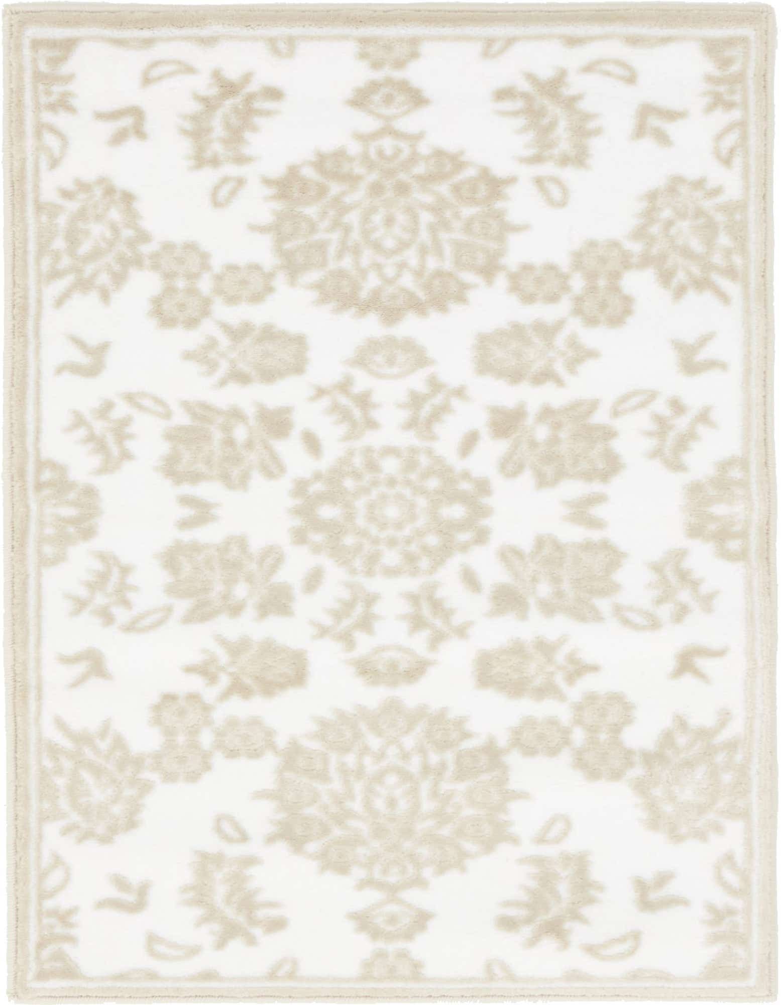 A 2x3 rectangular Nepal rug in white and brown, featuring a traditional floral and botanical pattern.