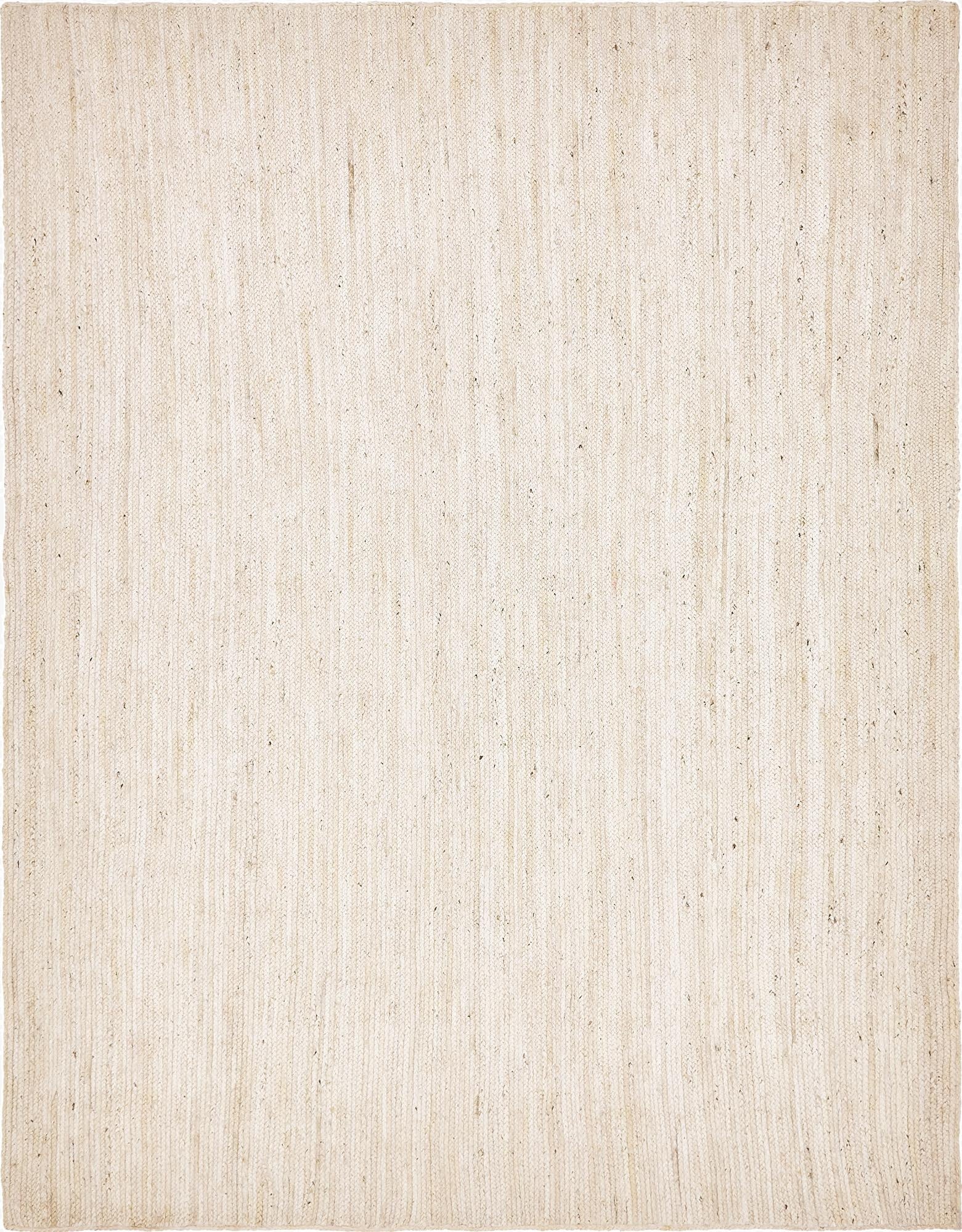 A 9x12 rectangular natural white jute rug with a textured flatweave, suitable for a living room.