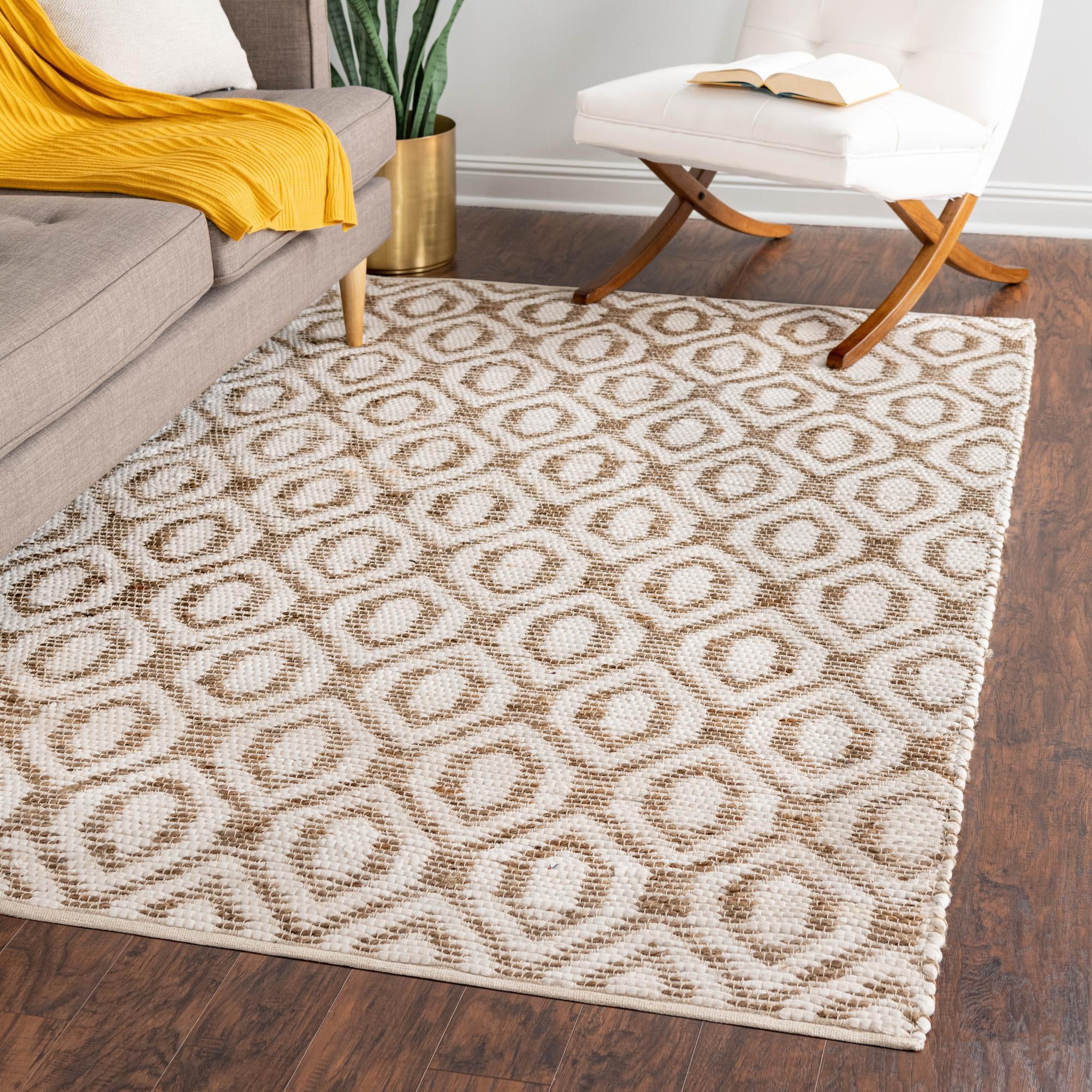  Custom White  Hand Woven Chindi Jute Rug