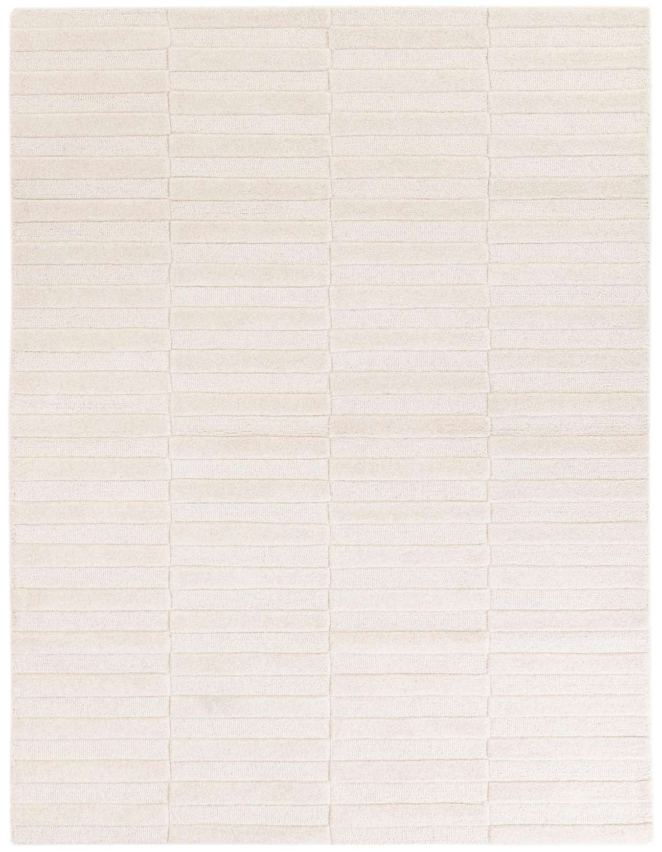 A 5x8 rectangular Luna rug by Rugs.com, featuring a modern textured pattern of alternating raised and flat white wool stripes.