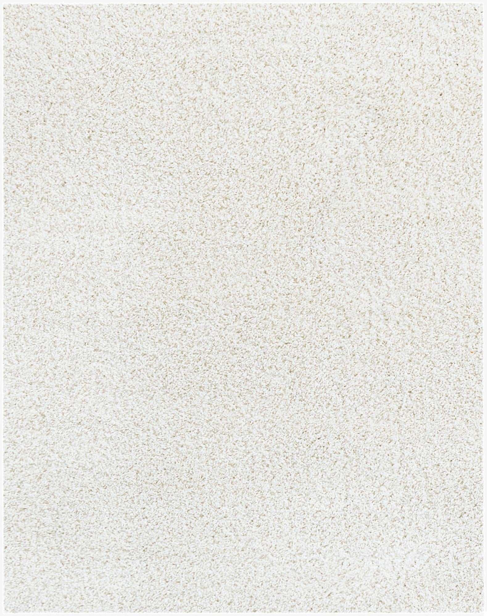 A plush 8x10 rectangular white shag area rug, showcasing its soft, textured pile suitable for a living room or bedroom.