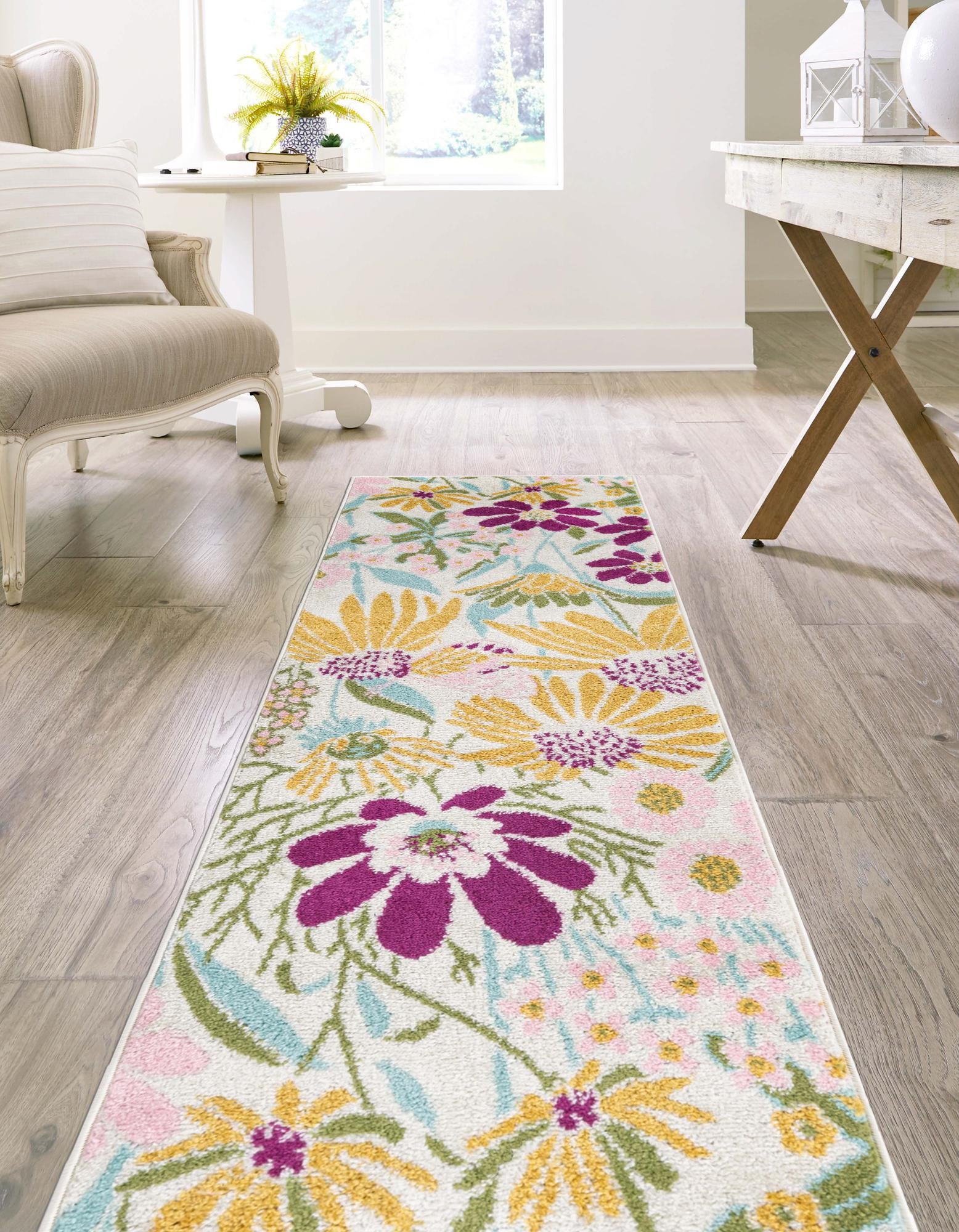White 2' 7 x 10' Bloom Runner Rug | Rugs.com