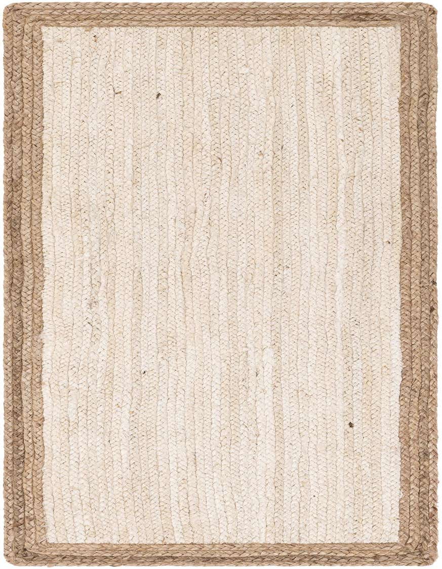 A 6 ft runner rug with a natural braided jute texture. It features a light cream center bordered by a darker natural brown edge, perfect for a hallway.