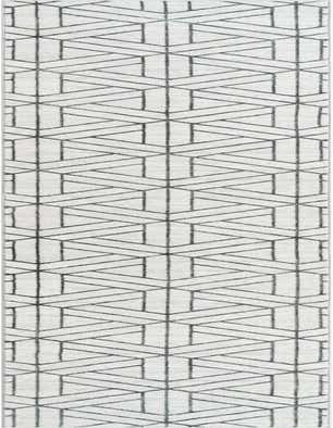 A long 20 ft runner rug featuring a modern white and black trellis pattern, ideal for hallways.