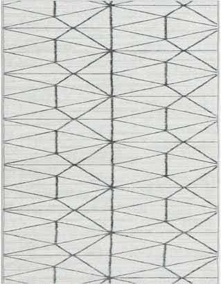 A 16 ft runner rug featuring a modern geometric lattice trellis pattern in white with dark gray lines, ideal for a hallway.