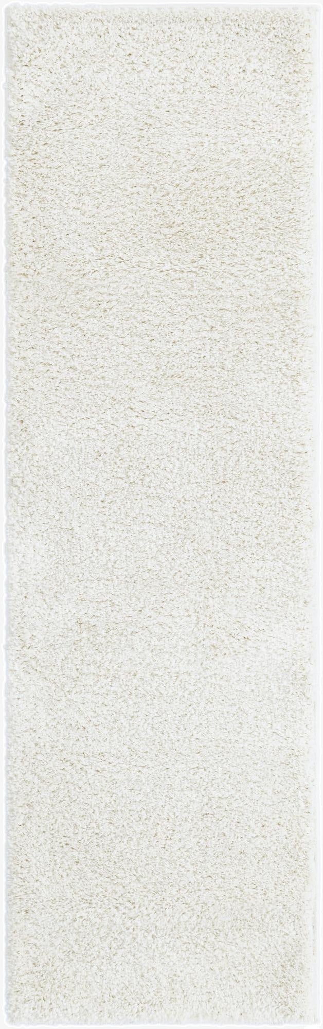 A soft, plush white shag runner rug, 7 feet long, perfect for adding warmth and texture to a hallway.
