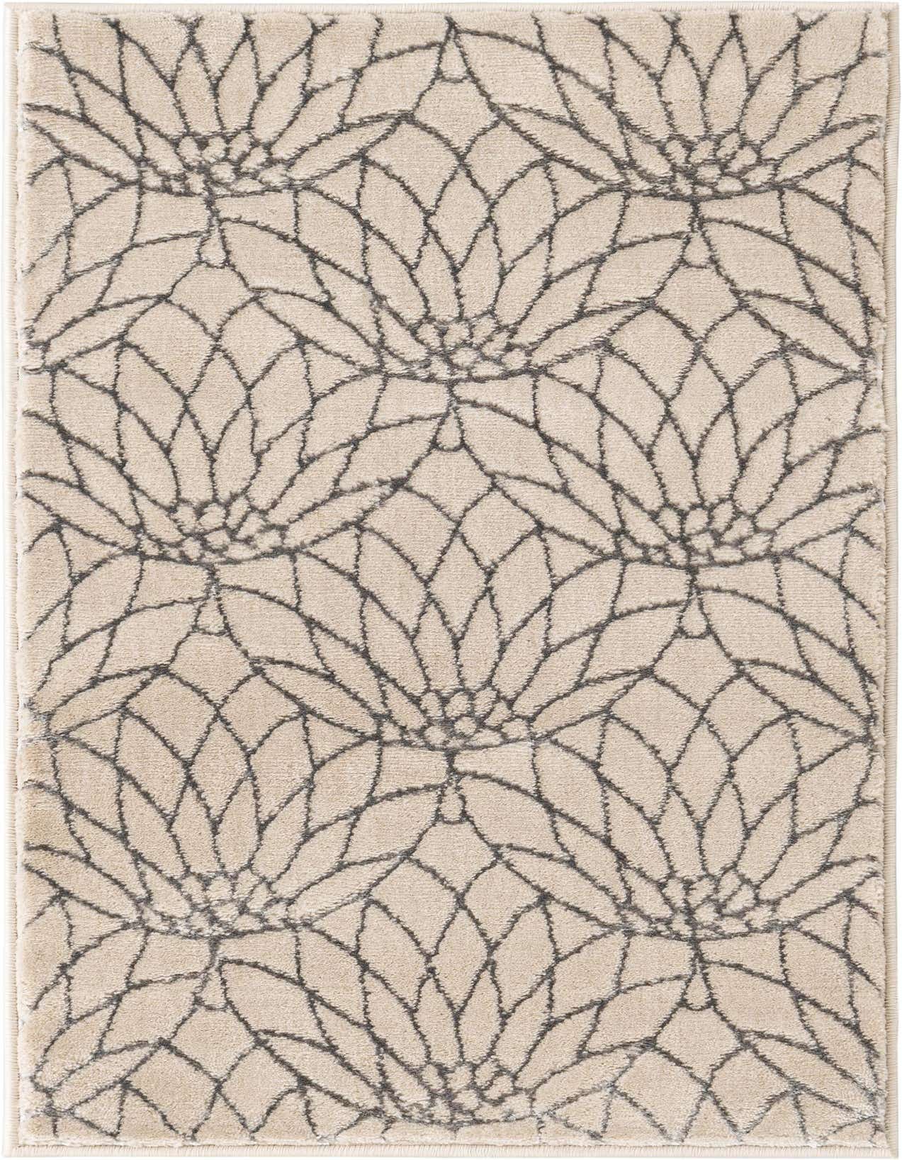 A 2x3 rectangular rug with a gray floral trellis pattern on a white background, featuring a textured pile.