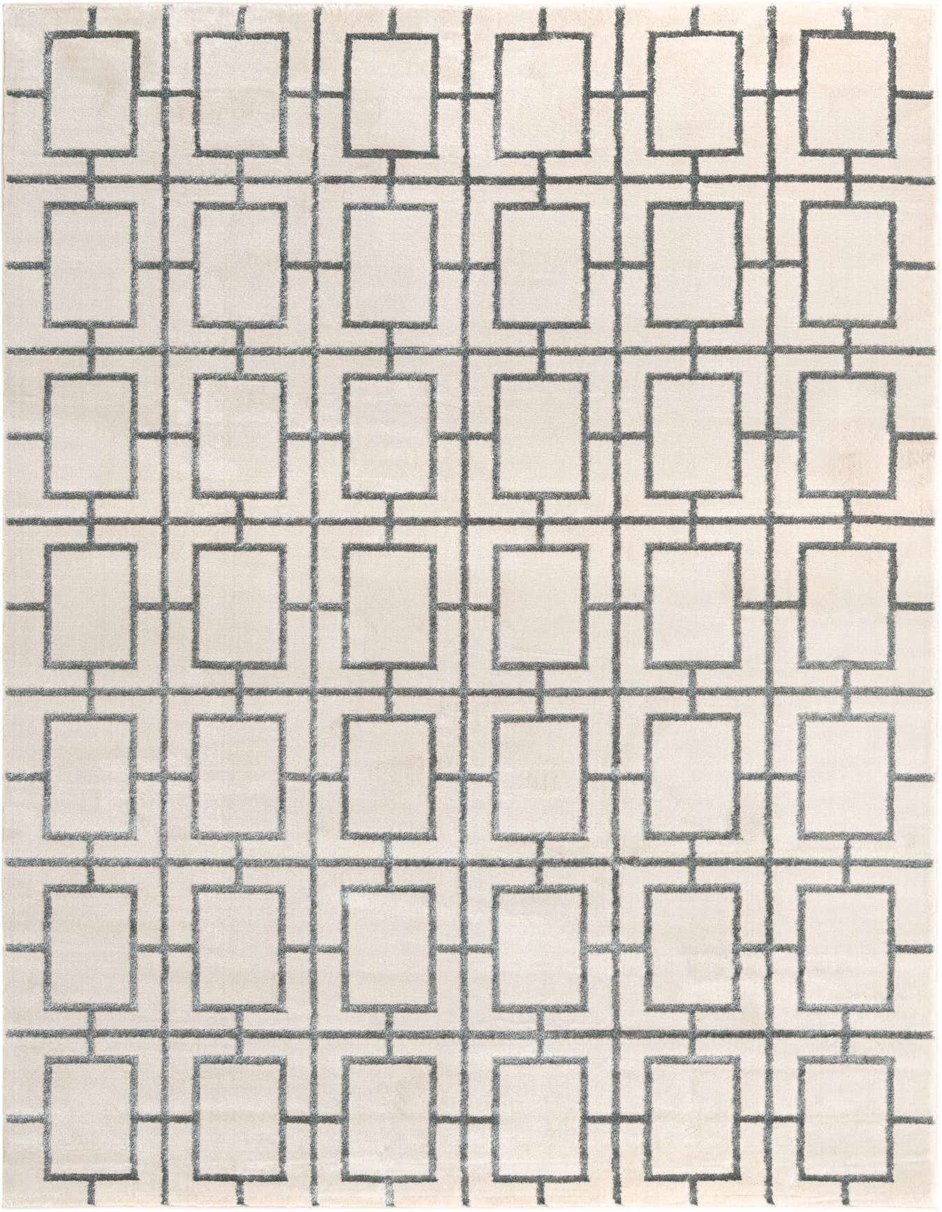 A 6x9 rectangular Marilyn Monroe Glam Trellis rug featuring a modern gray geometric trellis pattern on a white background.