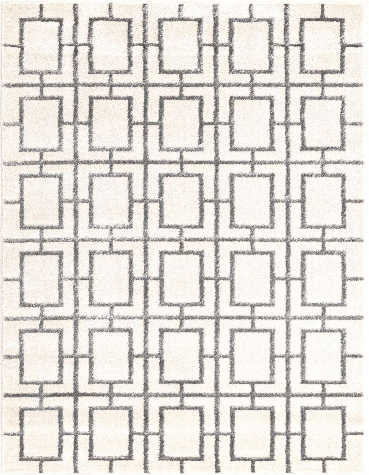 A rectangular 3x5 Marilyn Monroe Glam Trellis rug featuring a gray geometric trellis pattern on a white textured background.