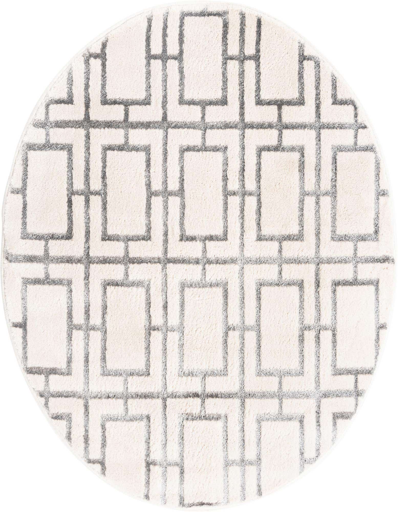 A round 3' 0 x 3' 0 Marilyn Monroe Glam Trellis rug in white and gray, featuring a modern geometric trellis pattern.