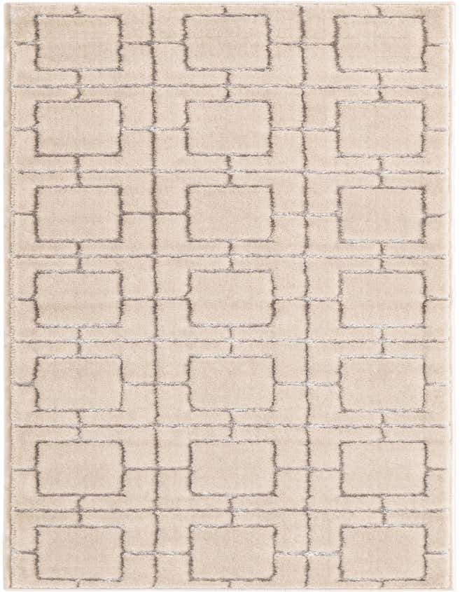 A 6 ft runner rug featuring a modern gray trellis pattern on a textured white background, perfect for a hallway.