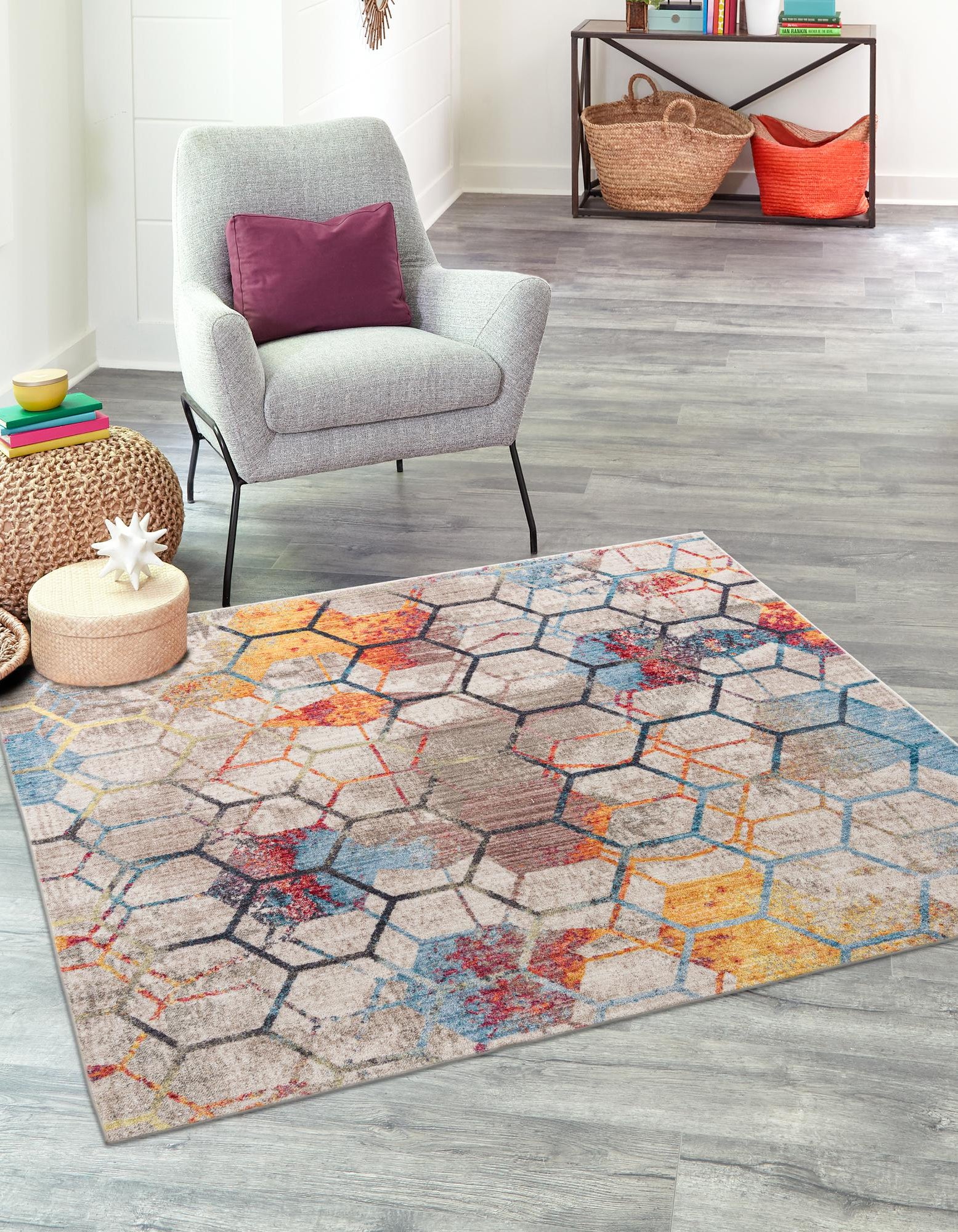 White 8' x 8' Andromeda Square Rug | Rugs.com
