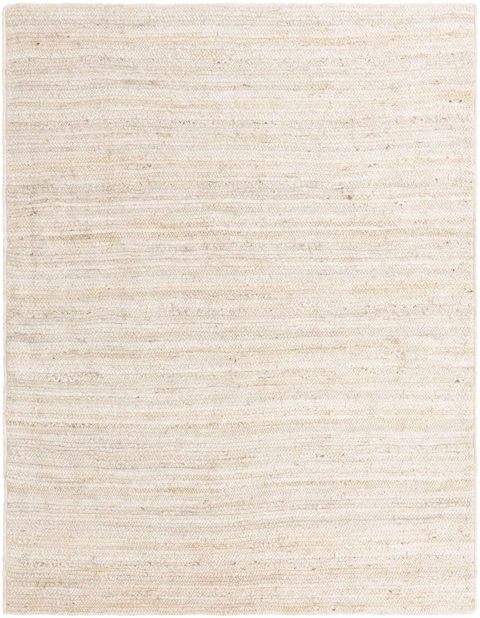 A square 8'x8' natural white braided jute rug with a textured flatweave, suitable for a minimalist or coastal living space.