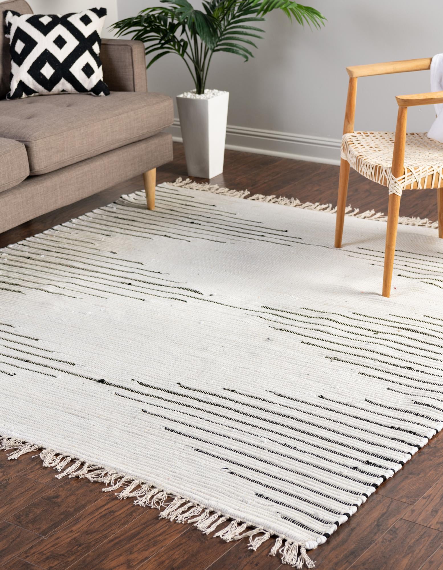 White 7' 1 x 7' 1 Hand Woven Chindi Cotton Square Rug | Rugs.com