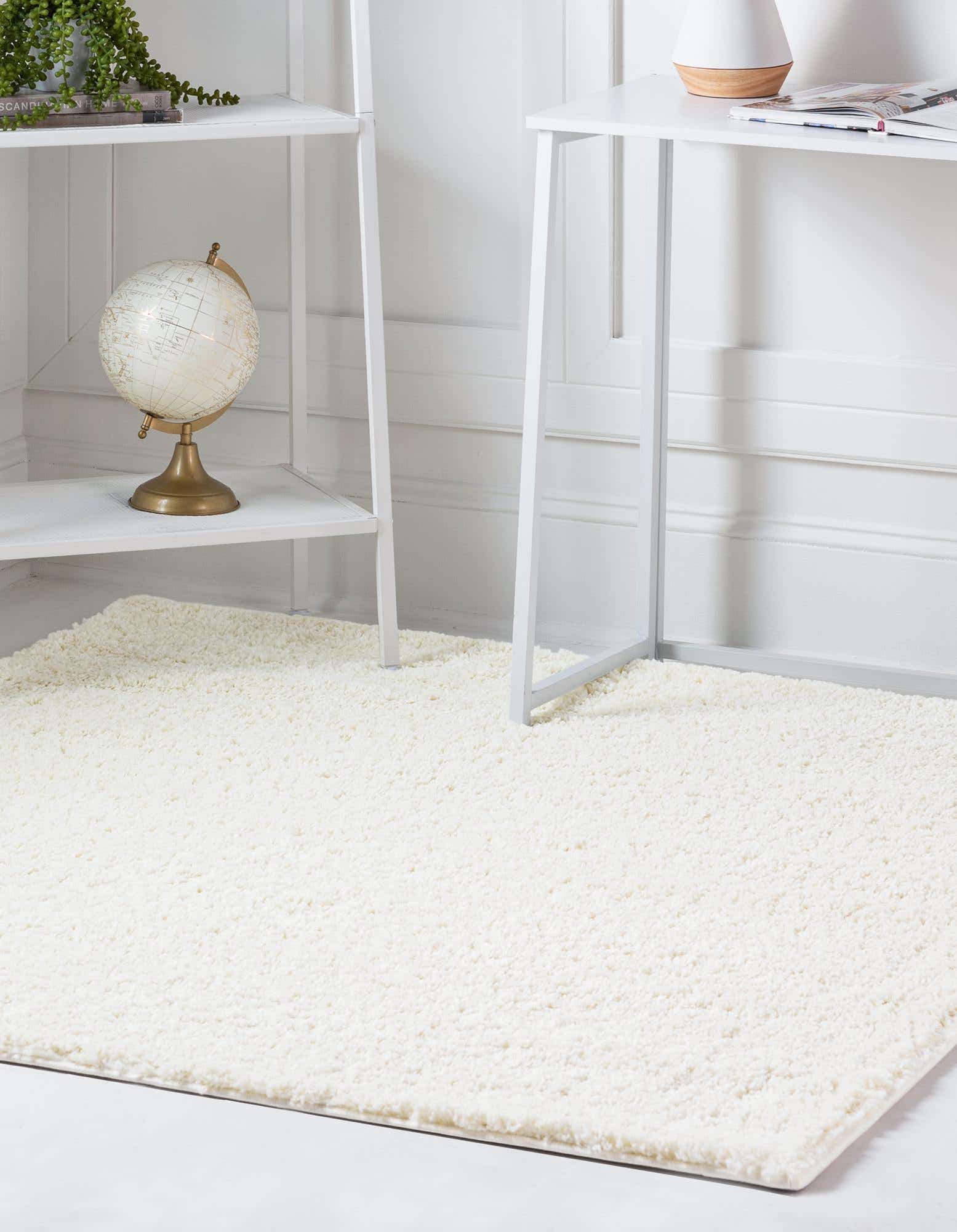 White 5' x 5' Soft Solid Shag Square Rug | Rugs.com