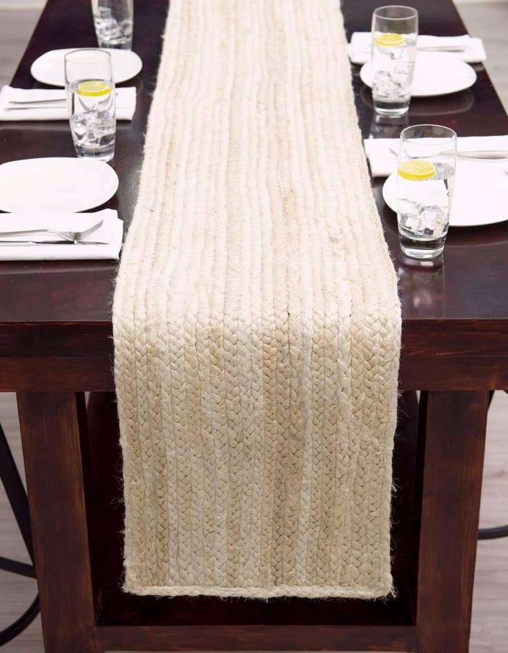 Detail image of  1' 2 x 5' 1  Hand Braided Jute Table Runner Rug