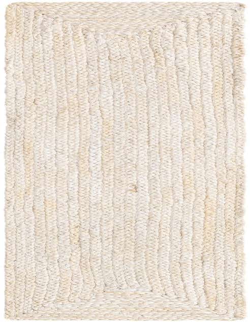 A 1' 2 x 5' 1 white braided jute runner rug with a textured, natural flatweave.