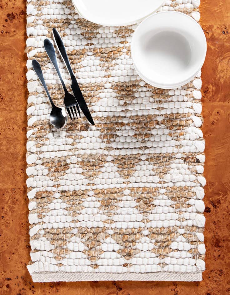 Detail image of  1' 2 x 4' 1  Hand Woven Chindi Jute Table Runner Rug
