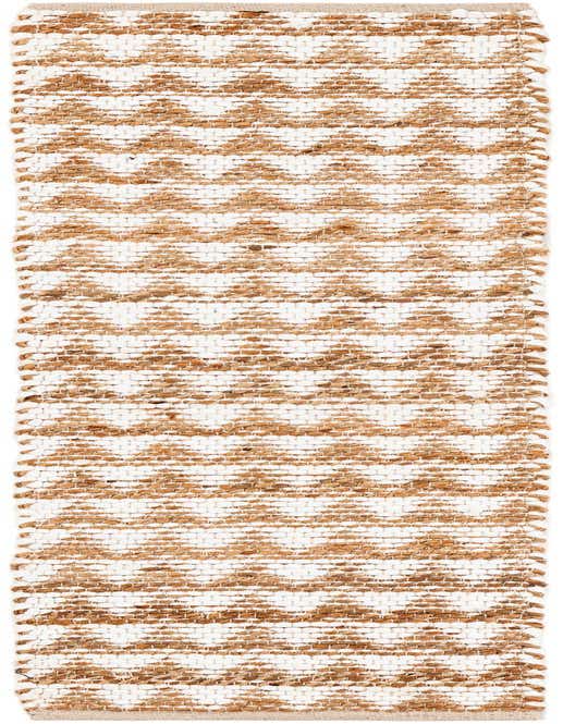A 1' 2 x 5' 1 runner rug featuring a natural jute and white denim cotton blend with a textured chevron pattern.