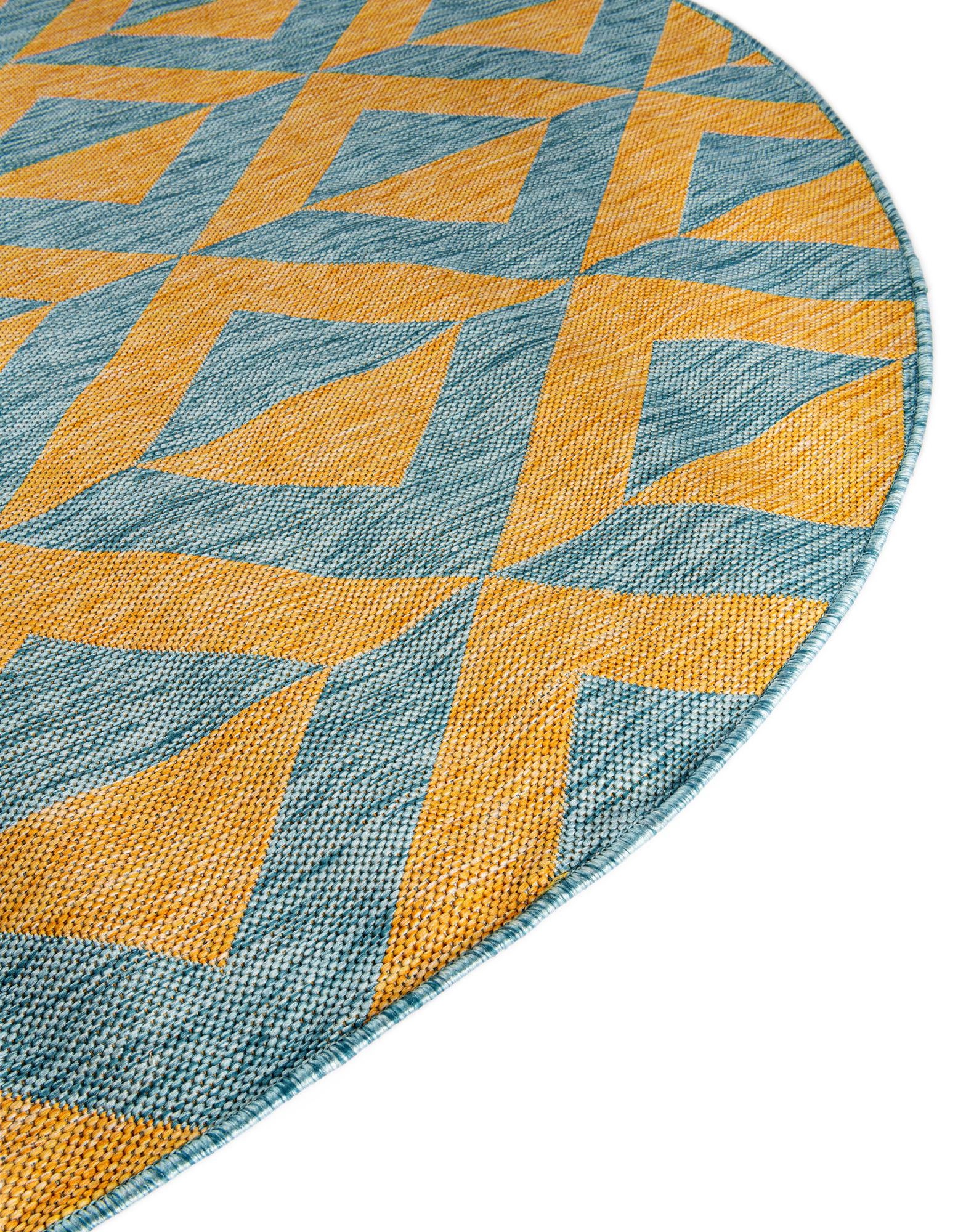 Yellow and Aqua 5' 3 x 8' Jill Zarin Napa Indoor / Outdoor Oval Rug ...