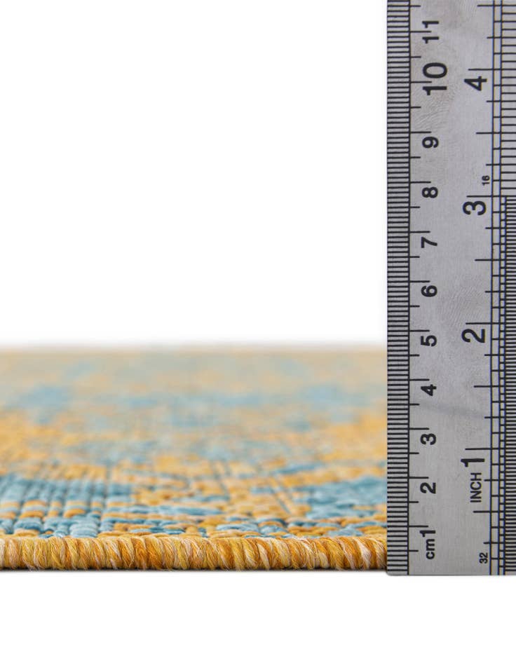 Detail image of  Custom Yellow and Aqua  Washable Jill Zarin Indoor / Outdoor Rug