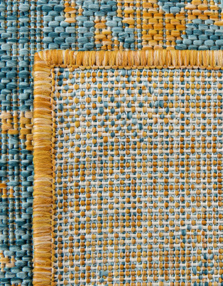Detail image of  Custom Yellow and Aqua  Washable Jill Zarin Indoor / Outdoor Rug