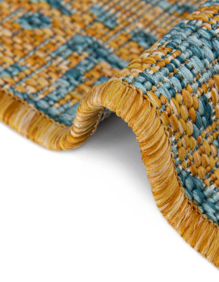 Detail image of  Custom Yellow and Aqua  Washable Jill Zarin Indoor / Outdoor Rug