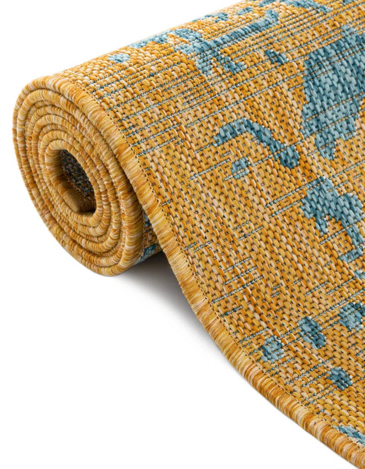 Detail image of  Custom Yellow and Aqua  Washable Jill Zarin Indoor / Outdoor Rug