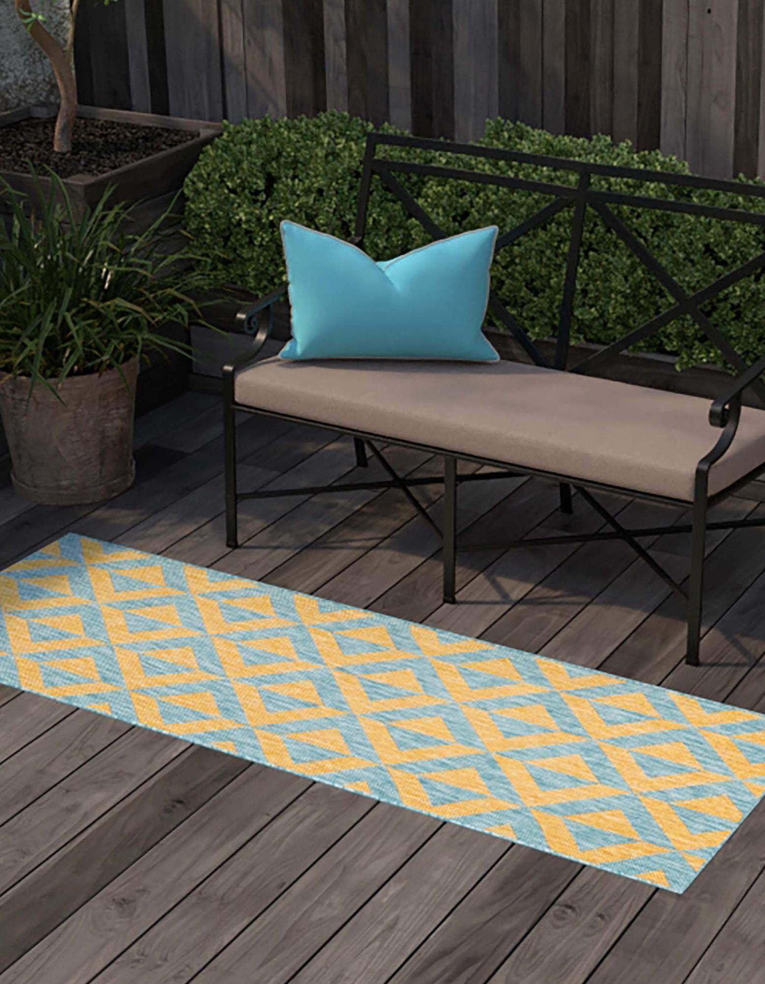 Yellow and Aqua 2' x 6' Jill Zarin Napa Indoor / Outdoor Runner Rug ...