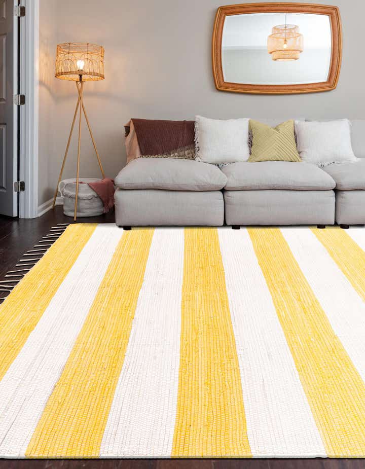 Yellow and Ivory 4' 1 x 6' 1 Hand Woven Chindi Rag Rug | Rugs.com