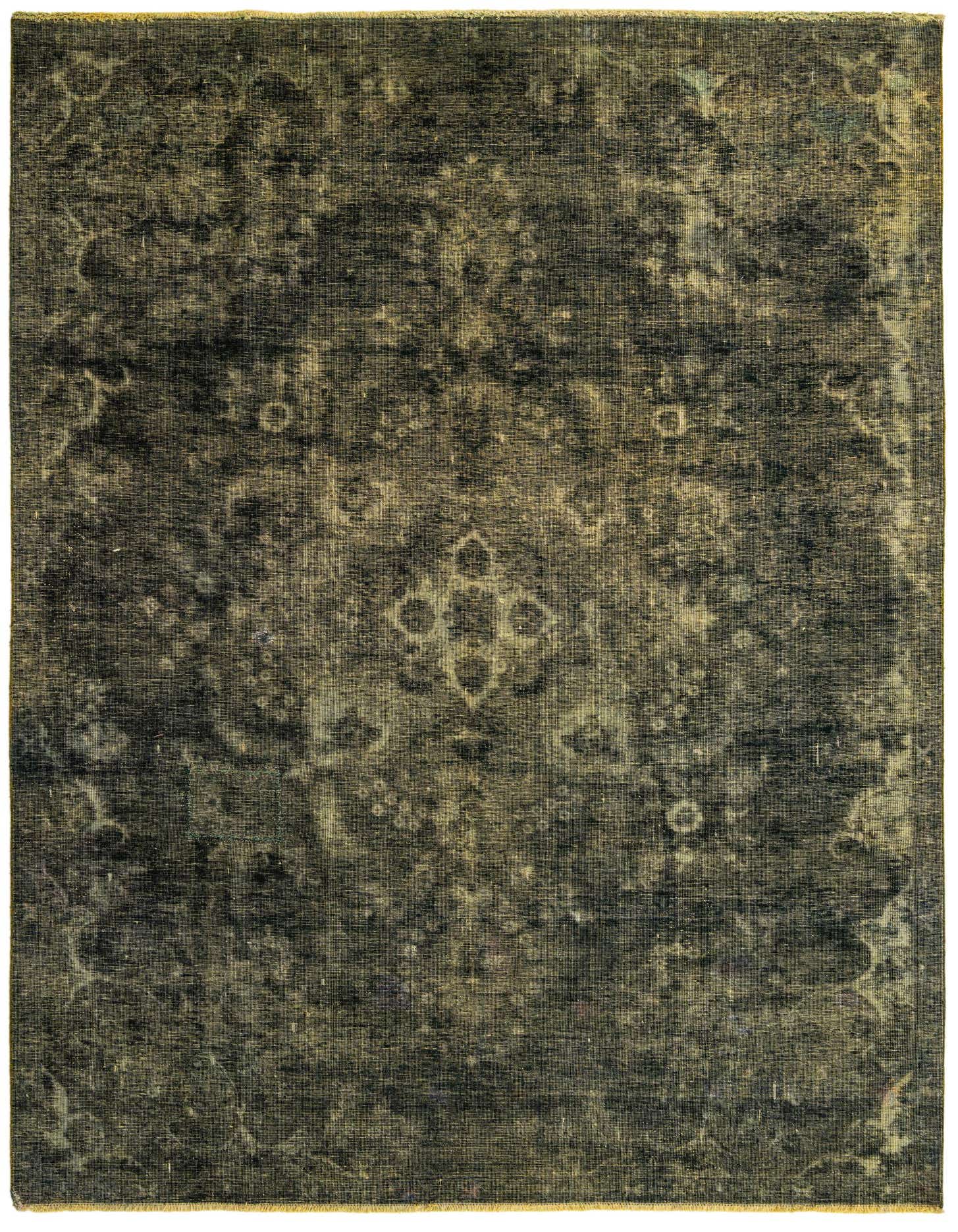 A 7x10 rectangular Ultra Vintage rug with a distressed yellow and black Persian pattern, suitable for a living room.