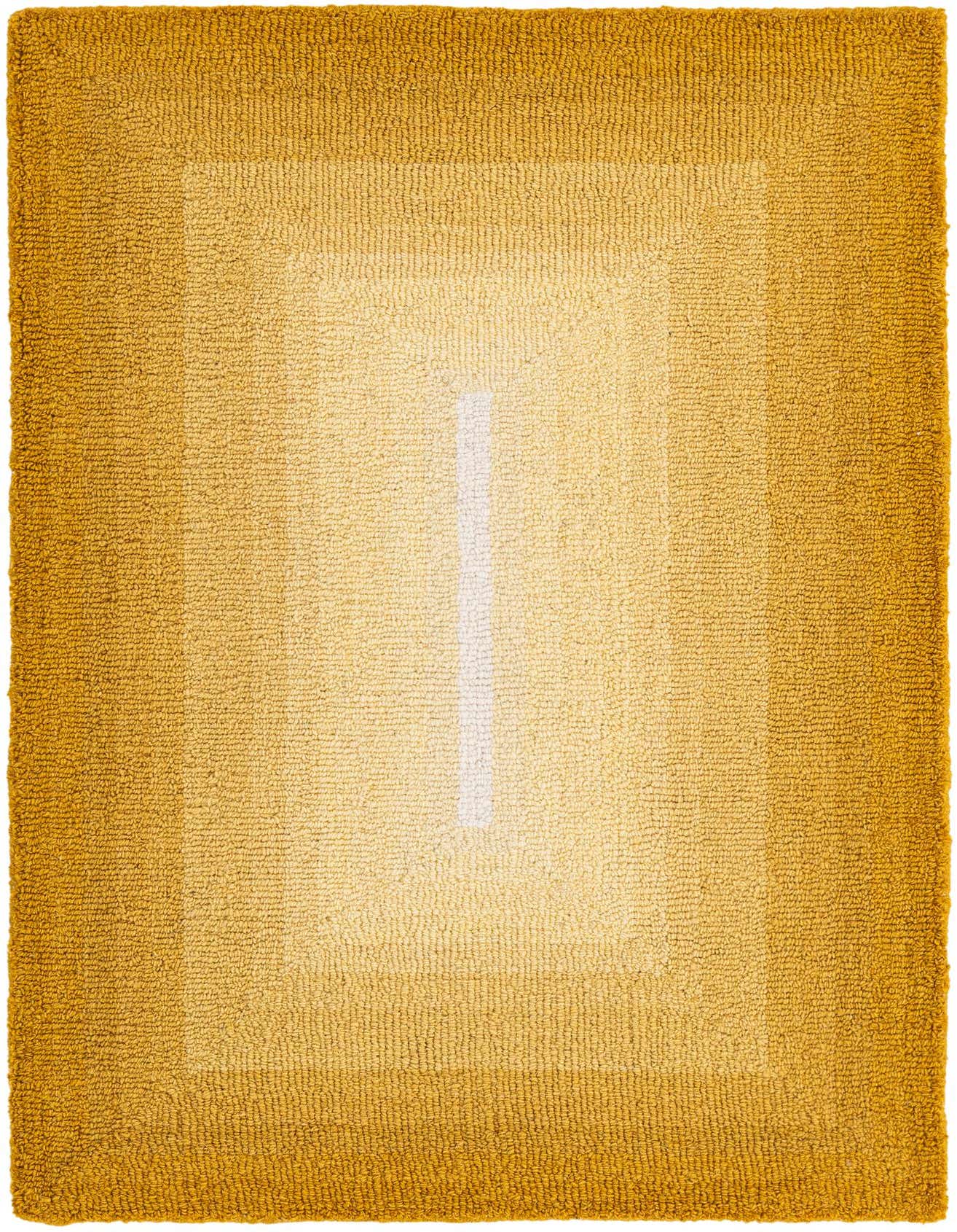 A 2x3 rectangular modern wool rug featuring an ombre design in varying shades of yellow and gold, with a central light stripe.