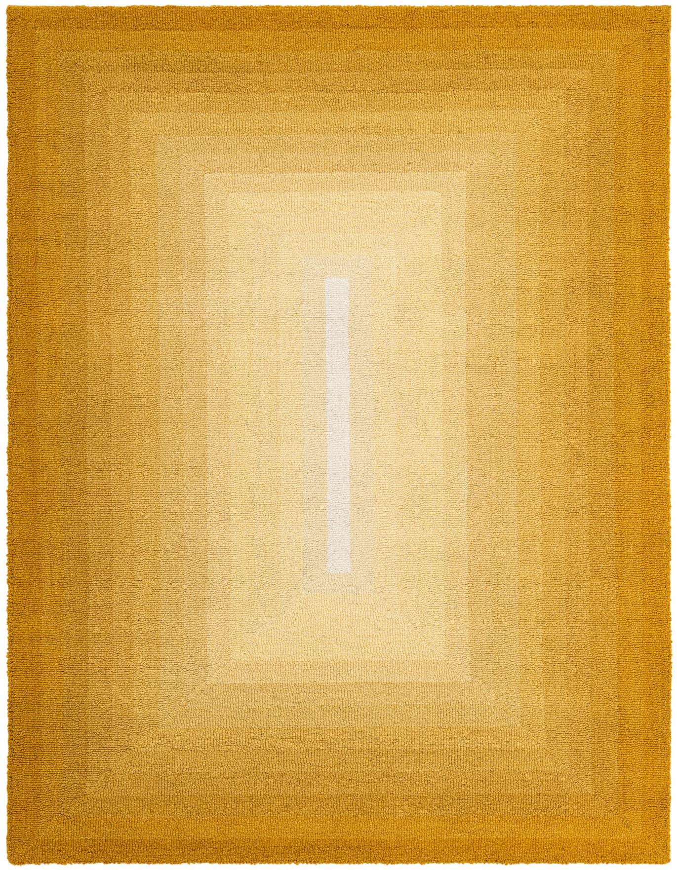A 4x6 rectangular Ombre Wool rug featuring a gradient of yellows and golds, from dark gold edges to a light yellow center.
