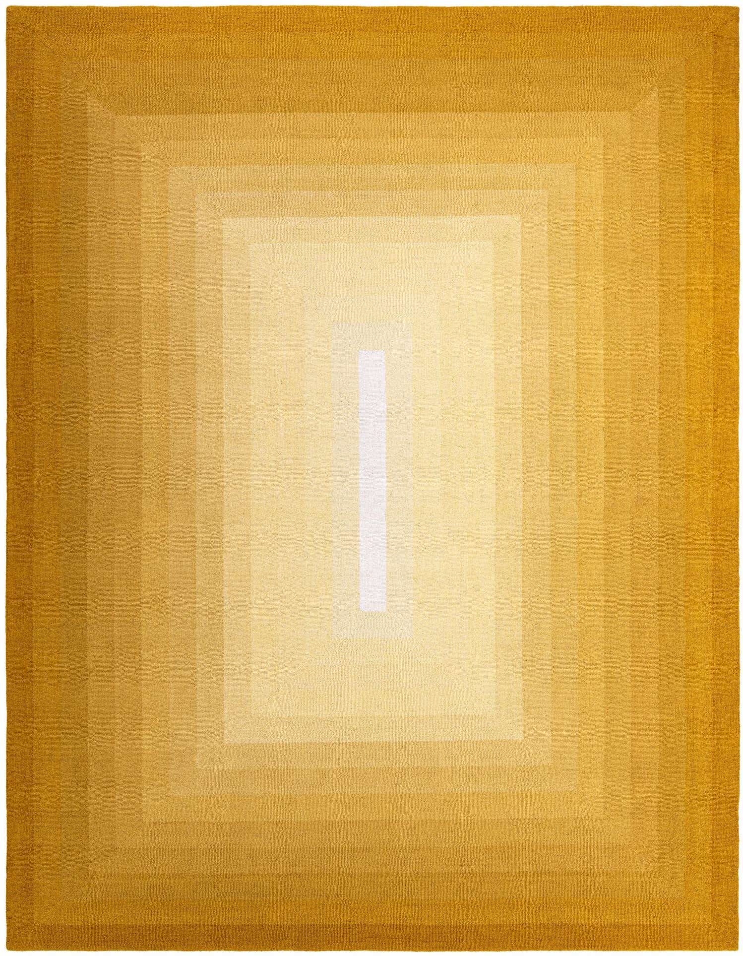 A 9x12 rectangular modern area rug featuring a yellow and gold ombre pattern, transitioning from dark gold edges to a bright yellow center.