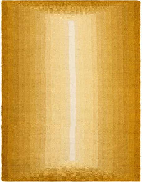 A 12 ft runner rug in shades of yellow and gold, featuring a subtle ombre pattern that lightens towards the center.