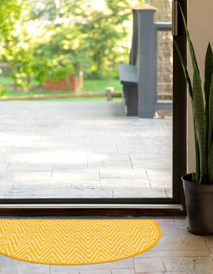 Detail image of  2' 2 x 3' 7  Hand Woven Chindi Chevron Hearth Rug