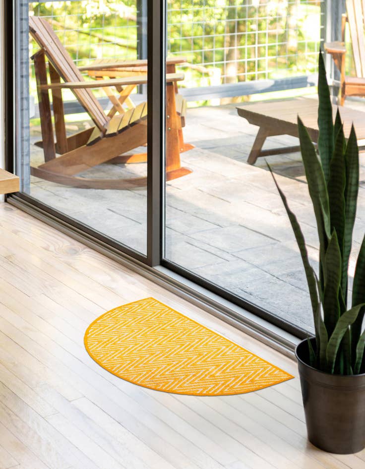 Detail image of  2' 2 x 3' 7  Hand Woven Chindi Chevron Hearth Rug