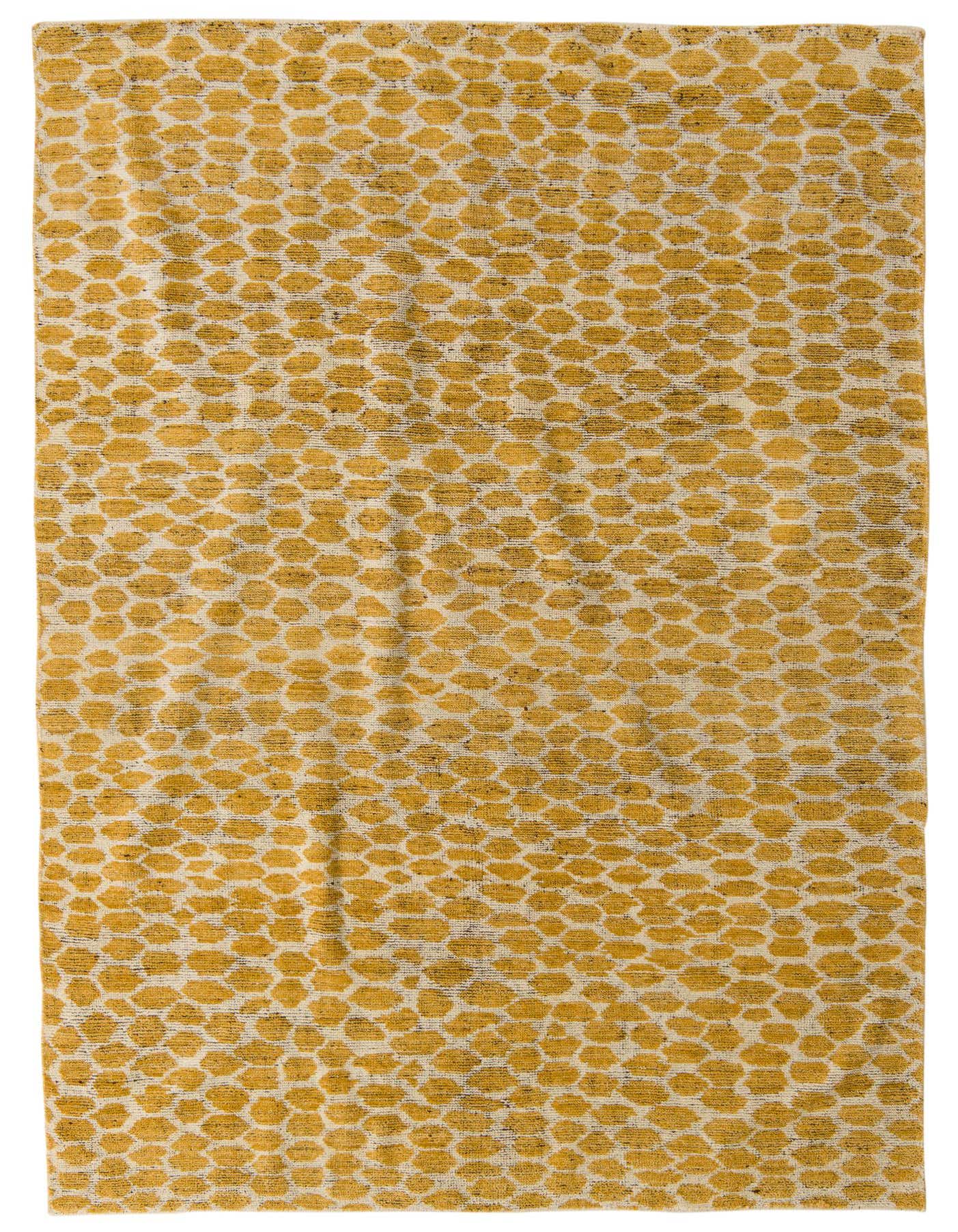 A 6x9 rectangular Darya rug with a modern abstract pattern in yellow and ivory, suitable for a living room.