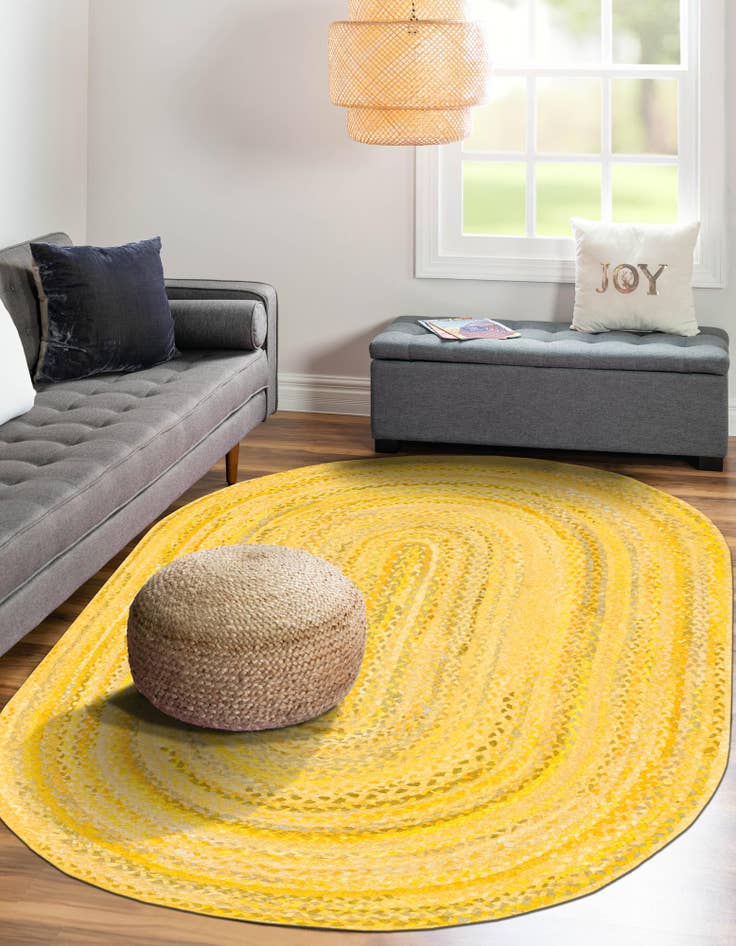 Detail image of  5' 1 x 8'  Hand Braided Chindi Oval Rug