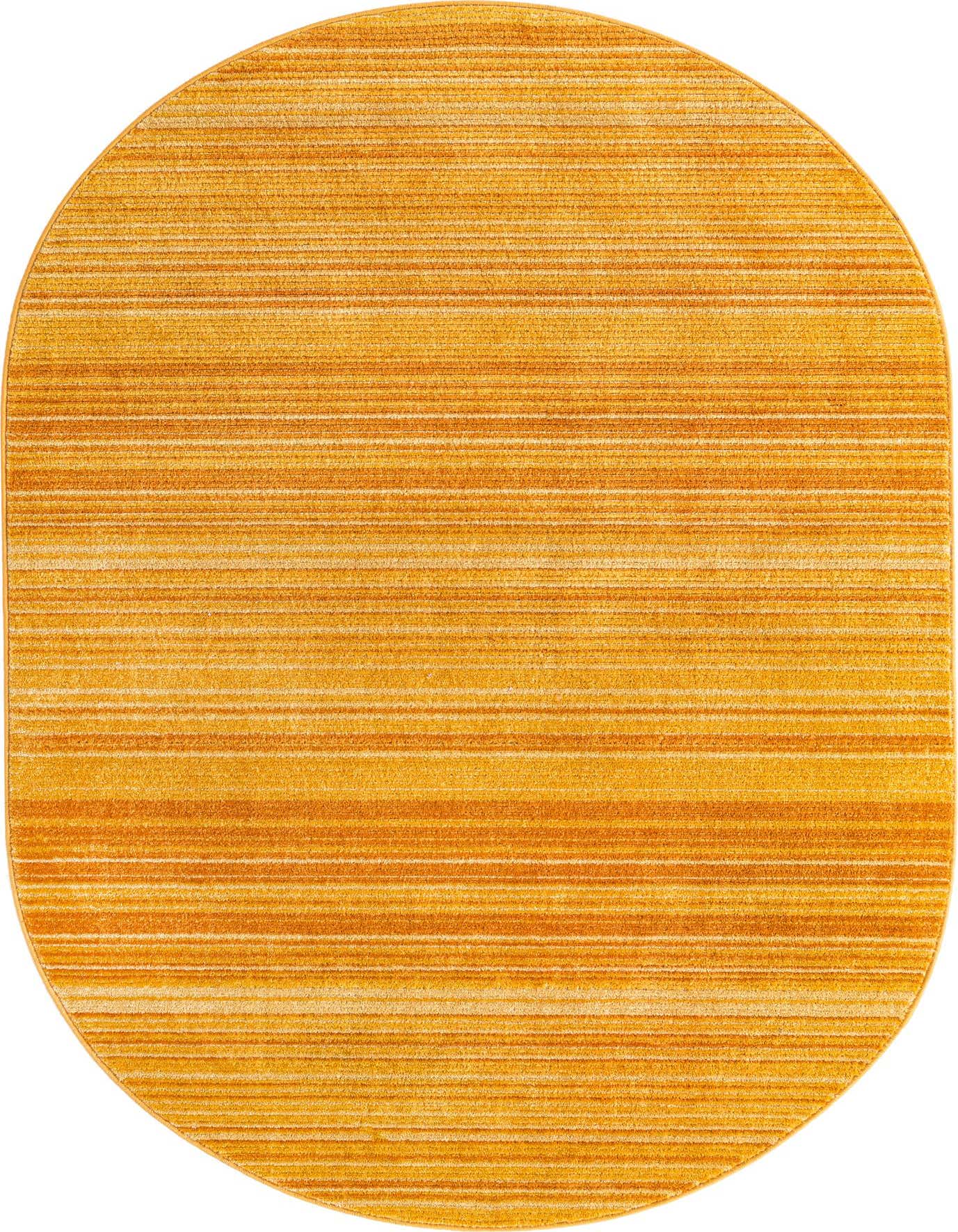 A 5'3 x 8'0 oval yellow area rug with a modern, textured striped pattern, ideal for indoor spaces.