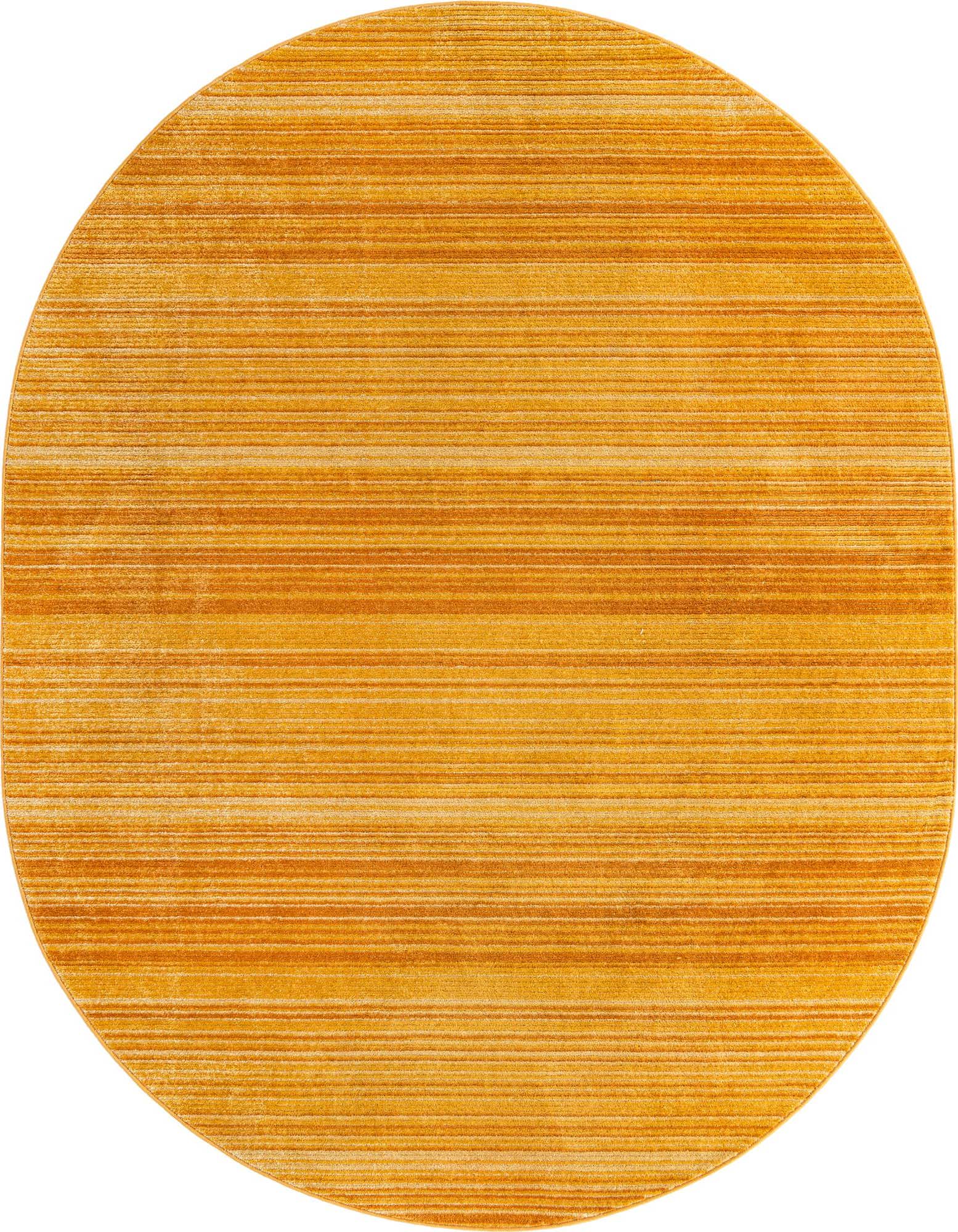 A vibrant 7' 10 x 10' 2 oval rug in varying shades of yellow and gold, featuring a modern textured stripe pattern.