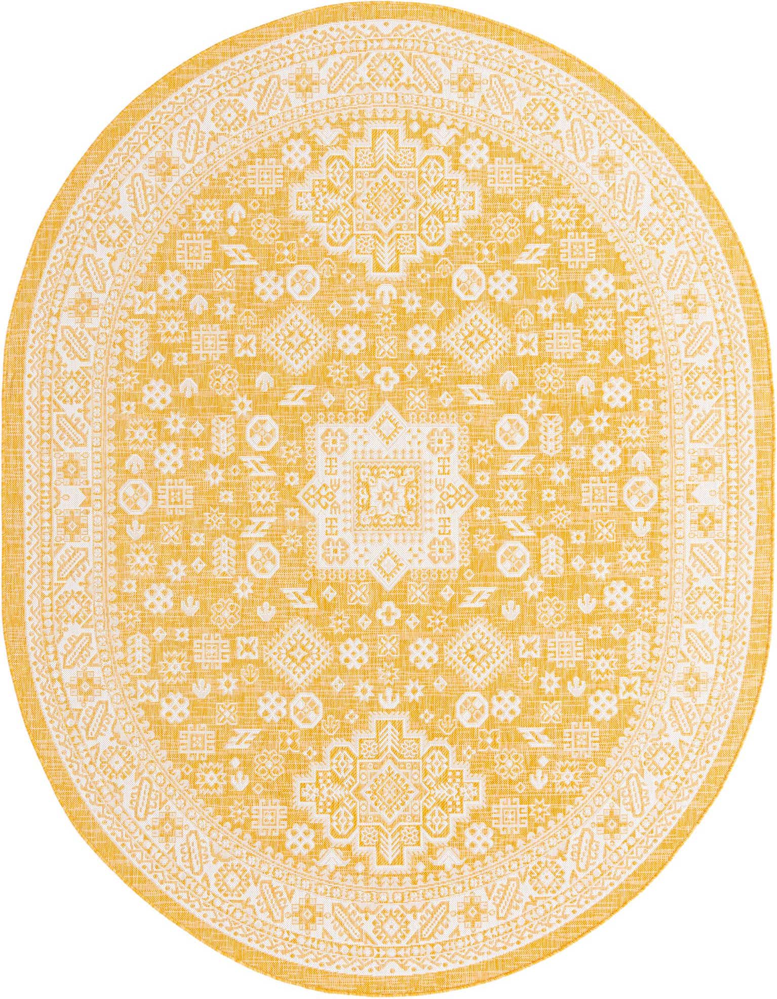 Primary image  7' 10 x 10'  Washable Aztec Indoor / Outdoor Oval Rug